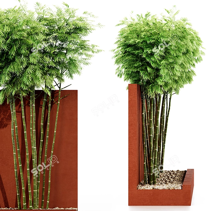 Bamboo Wall & Outdoor Plants: 4.5m Height & 5 Tree Models 3D model image 2