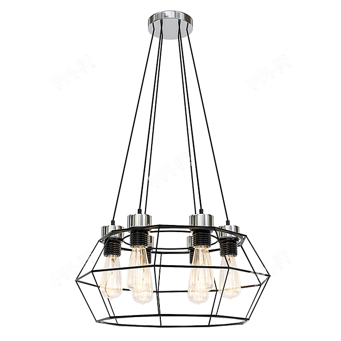 Industrial Black Wire Cage Lamp 3D model image 1