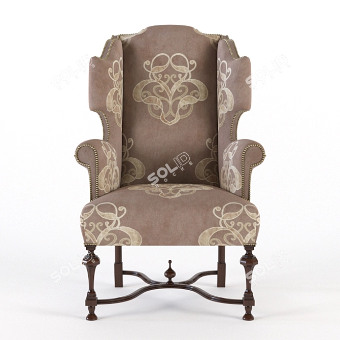 Elegant William & Mary Wing Chair 3D model image 2