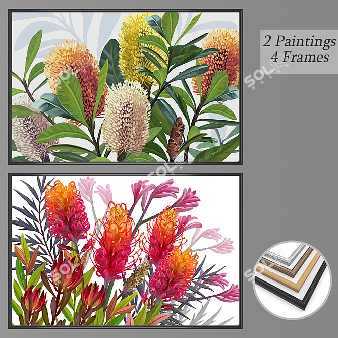 Versatile Wall Art Set with Frames 3D model image 1