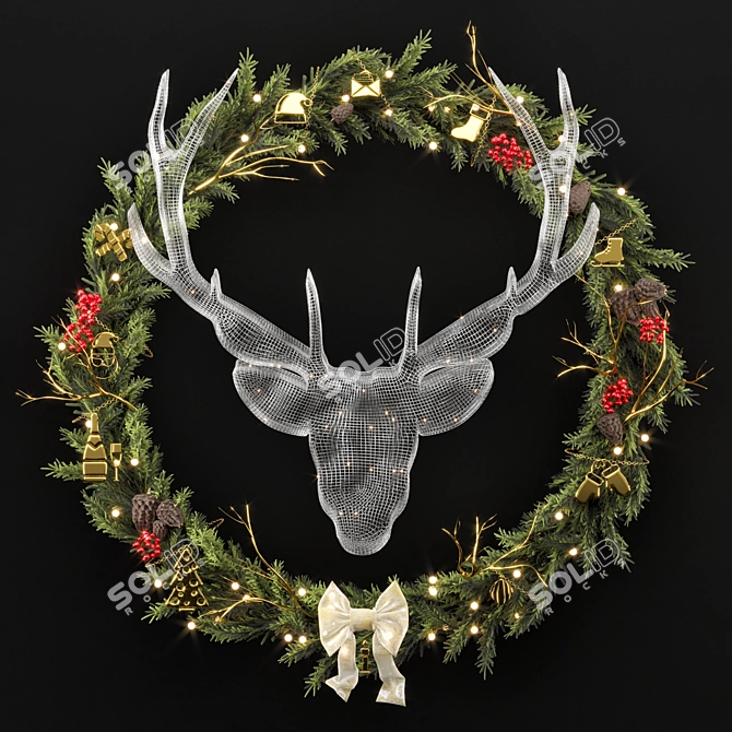 Decorated Christmas Wreaths: Festive Holiday Decor 3D model image 1