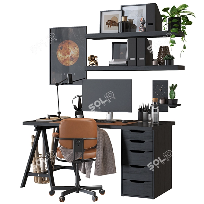 Sleek Black Ikea Office Workspace 3D model image 3