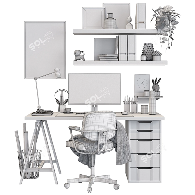 Sleek Black Ikea Office Workspace 3D model image 4