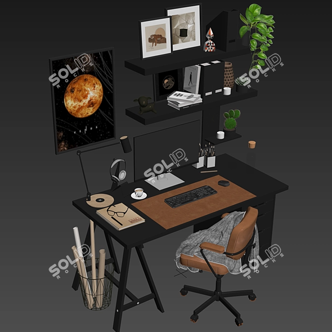 Sleek Black Ikea Office Workspace 3D model image 5