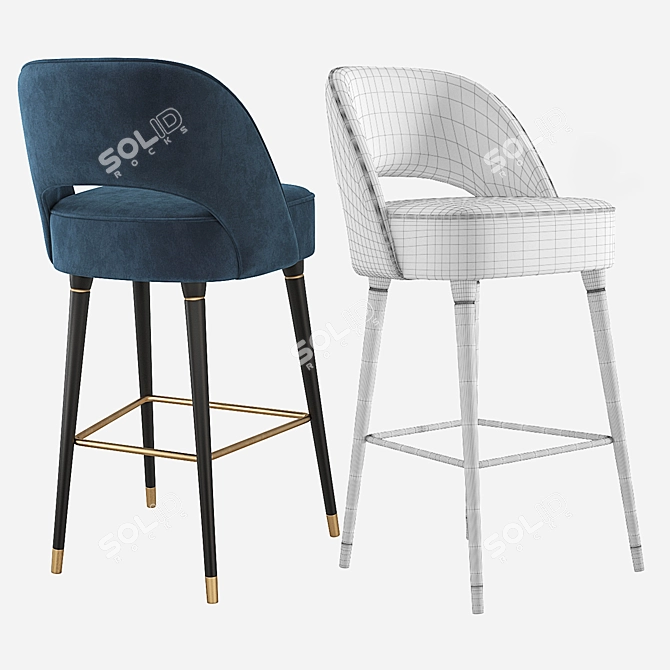 Essential Home Collins Bar Chair: Velvet & Leather 3D model image 5