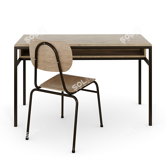 PBR School Classroom Furniture 3D model image 2