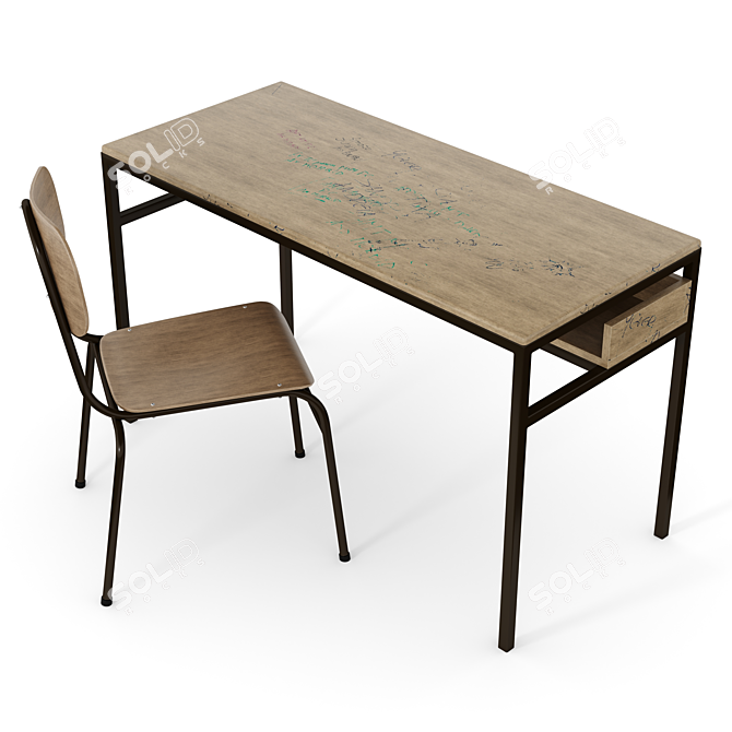 PBR School Classroom Furniture 3D model image 3