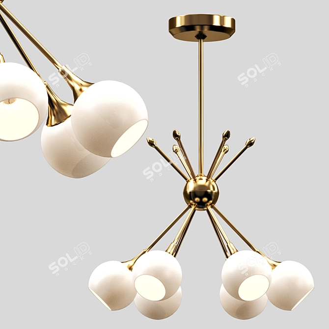 Sleek Modern Chandelier in Golden Brass 3D model image 1