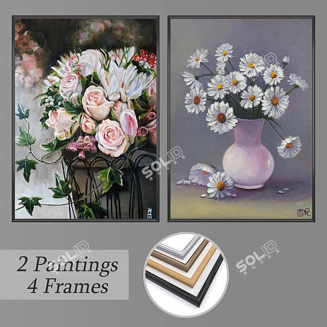 Elegant Wall Paintings Set 3D model image 1