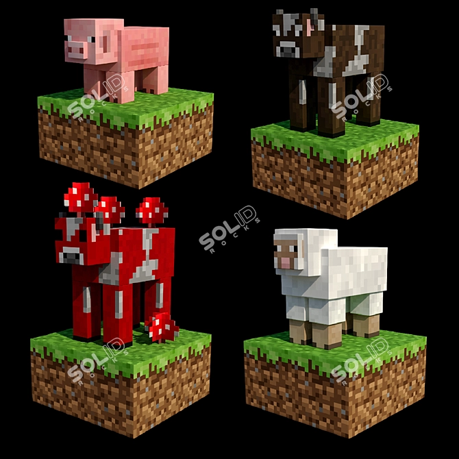 Pixelated Adventure: Minecraft Figurine Pack 3D model image 5