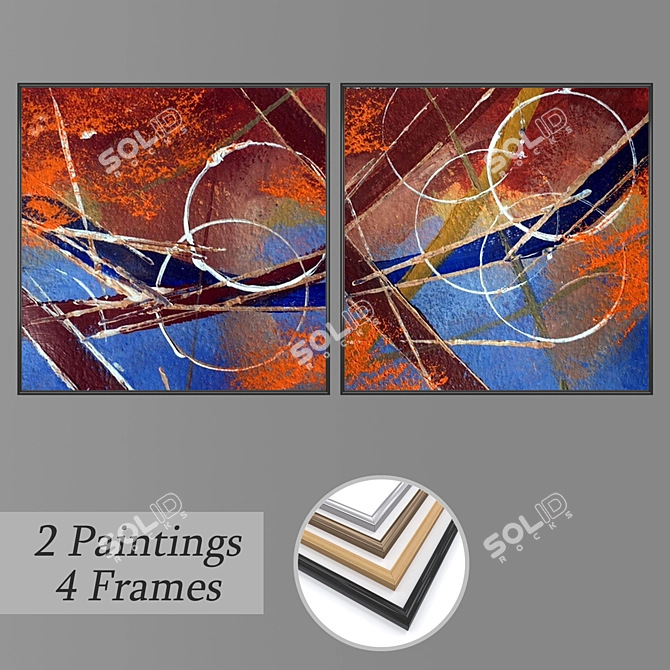  2-Piece Wall Paintings Set with 4 Frame Options 3D model image 1