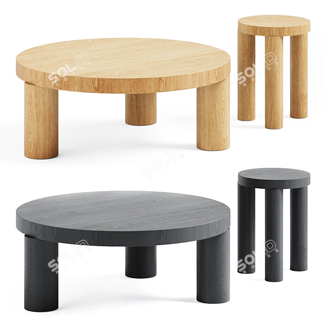 Minimalist Offset Coffee Table & Stool 3D model image 2