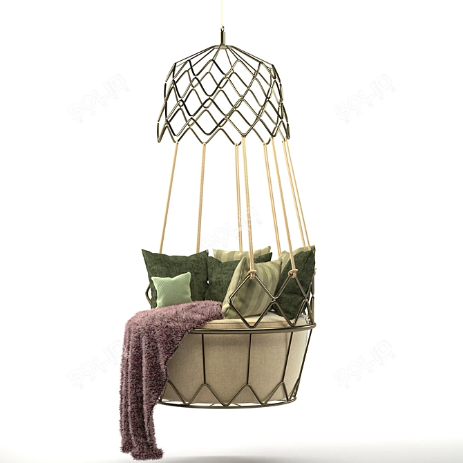 Cozy EMFURN Hanging Chair: Hair & Fur Blanket 3D model image 2