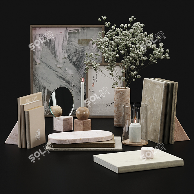 Marble Decor Set: Books, Frames, Lantern 3D model image 2