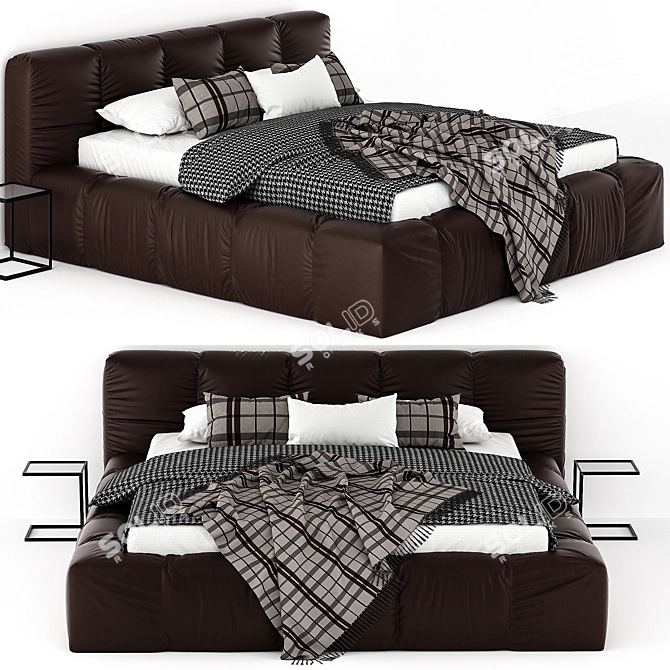 Luxury Leather Bed 3D model image 2