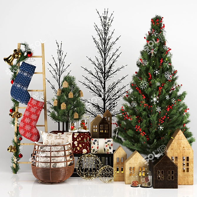 Festive Christmas Decor Set 3D model image 1