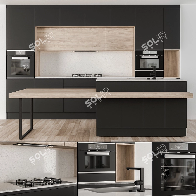 Modern Black 33: Stylish Kitchen 3D model image 1