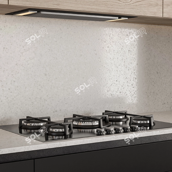 Modern Black 33: Stylish Kitchen 3D model image 2