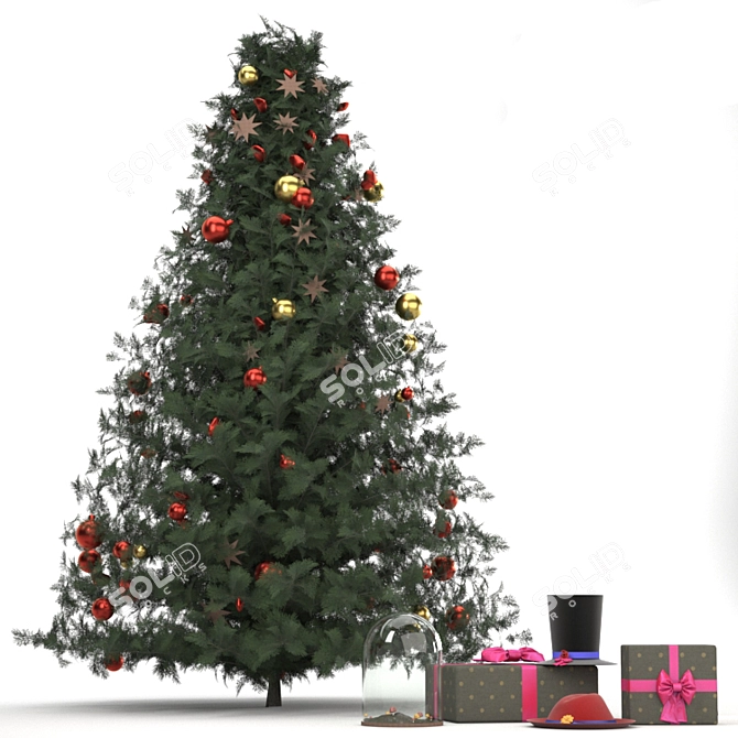 Festive Christmas Tree & Gift Bundle 3D model image 1