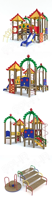 Ultimate Fun Zone: Carousel, Bench & More 3D model image 2