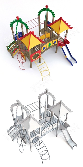 Ultimate Fun Zone: Carousel, Bench & More 3D model image 5