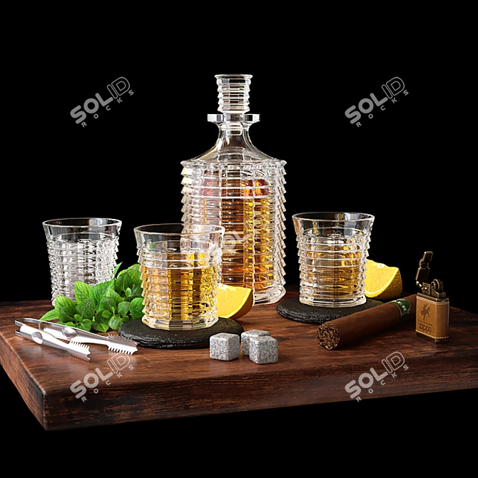 Luxury Crystal Whiskey Decanter Set 3D model image 1