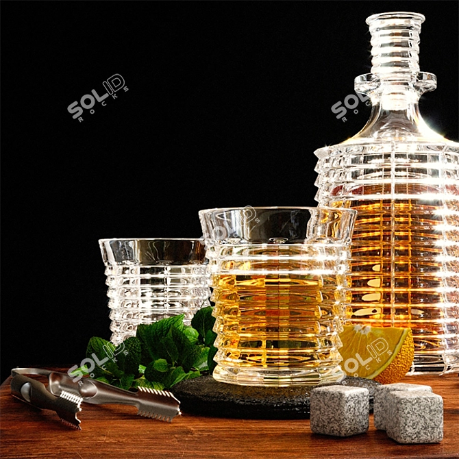 Luxury Crystal Whiskey Decanter Set 3D model image 2