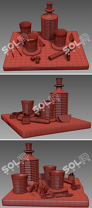 Luxury Crystal Whiskey Decanter Set 3D model image 5
