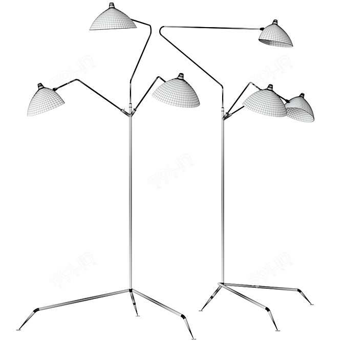 Serge Mouille L3B Adjustable Floor Lamp 3D model image 2
