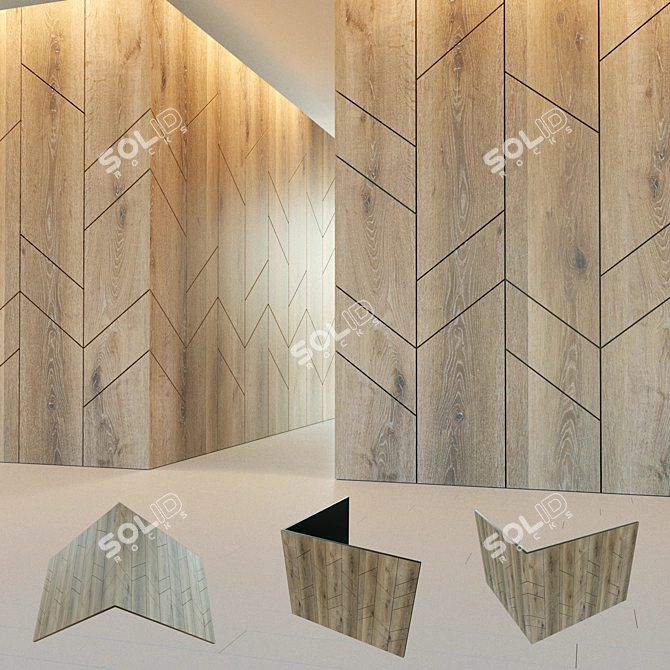 Title: Wooden Corner Panel - Decorative 3D Wall 3D model image 1