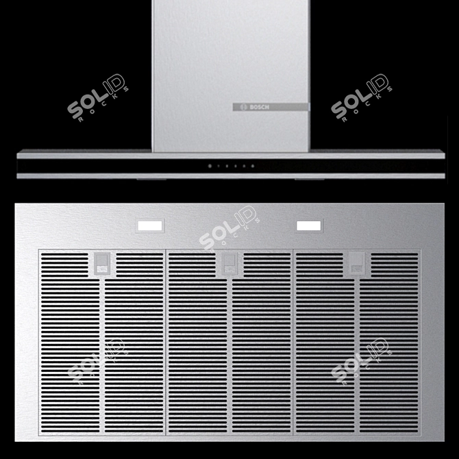 BOSCH Appliance Set: Oven, Microwave, Induction Cooktop with Integrated Hood, Decorative Extractor, Fridge 3D model image 3