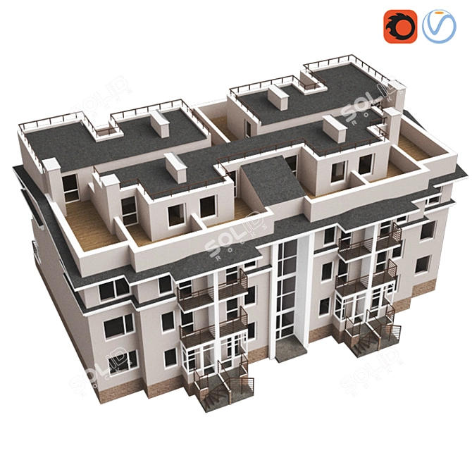 Modern Residential Building 26x17x13m 3D model image 2