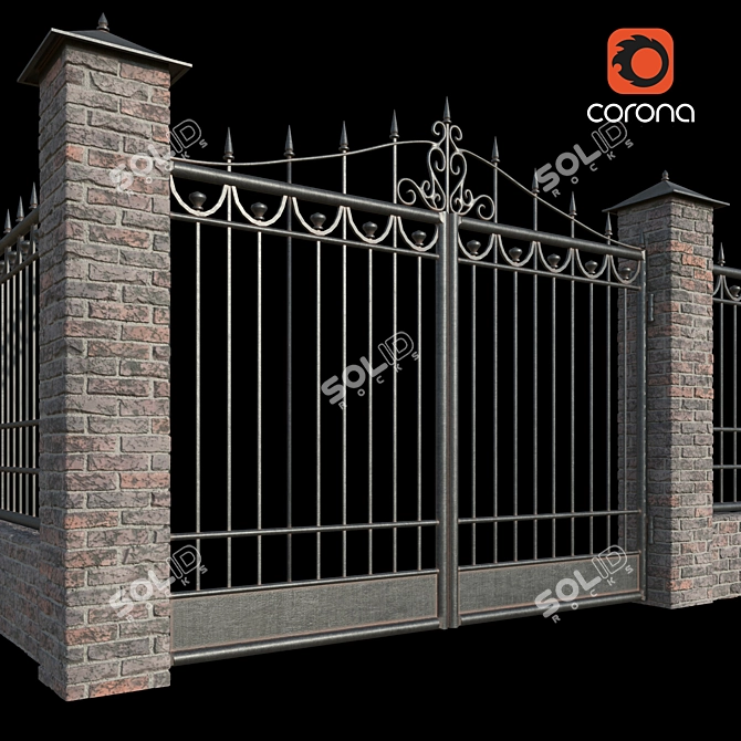 Metal Fence and Gate Panels 3D model image 2
