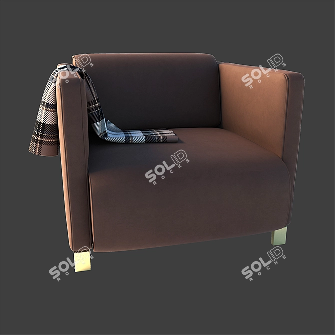 Cozy Armchair with Throw Blanket 3D model image 2