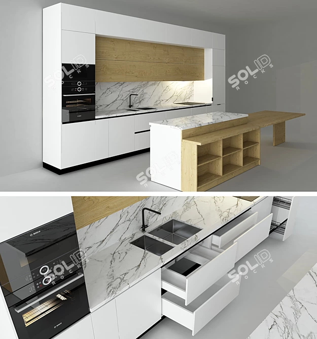 Modern Island Kitchen 3D model image 2