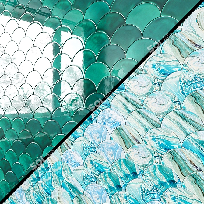 Turquoise Fish Scale Tile 3D model image 1