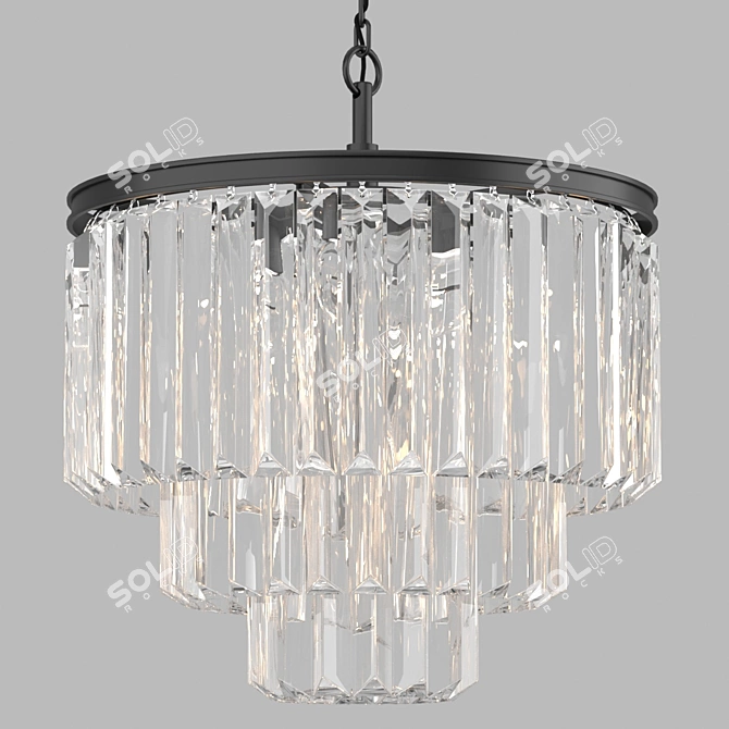 1920s Odeon Chandelier: Black Clear Metal Glass 3D model image 2