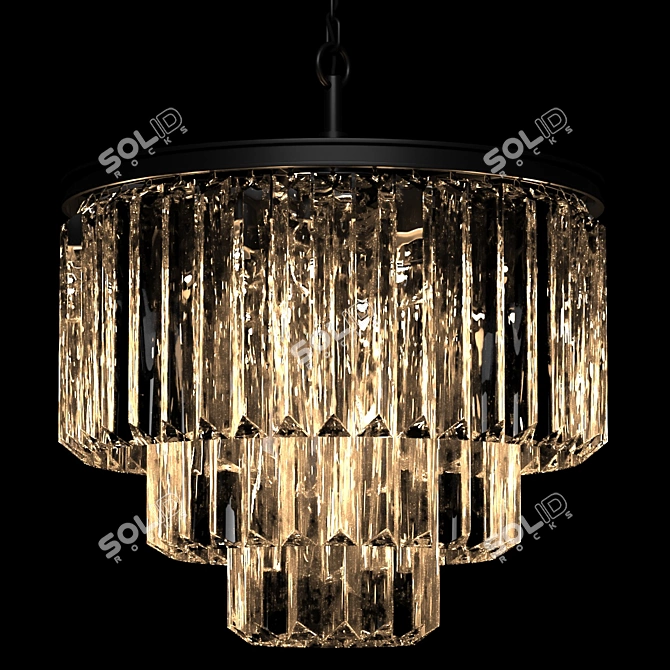 1920s Odeon Chandelier: Black Clear Metal Glass 3D model image 3