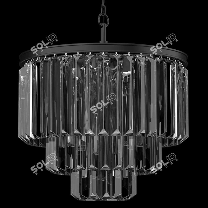 1920s Odeon Chandelier: Black Clear Metal Glass 3D model image 4