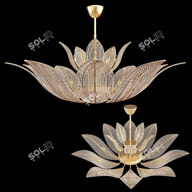 Elegant Felce Profili Chandelier: Luxurious Brass with Swarovski Crystals 3D model image 1