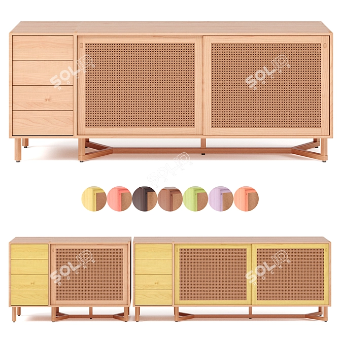 Adjustable Color Rattan Sideboard with Drawers 3D model image 1