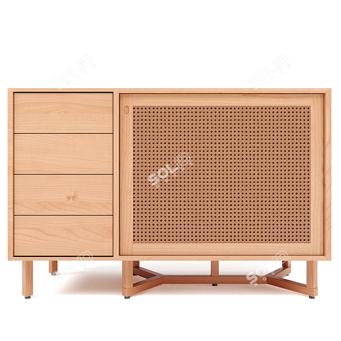 Adjustable Color Rattan Sideboard with Drawers 3D model image 4