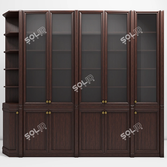 Classic Wooden Bookcase with Glass Showcase 3D model image 1