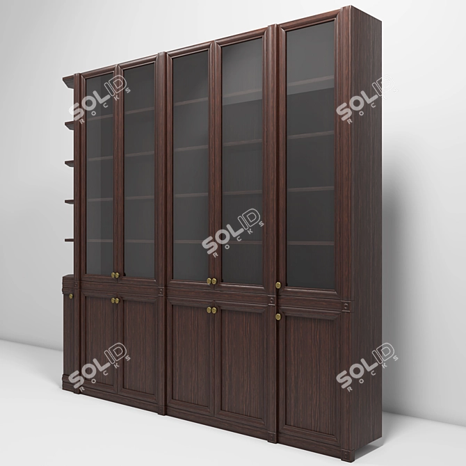 Classic Wooden Bookcase with Glass Showcase 3D model image 2