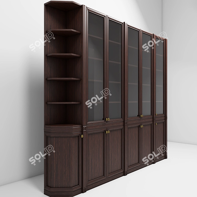 Classic Wooden Bookcase with Glass Showcase 3D model image 3