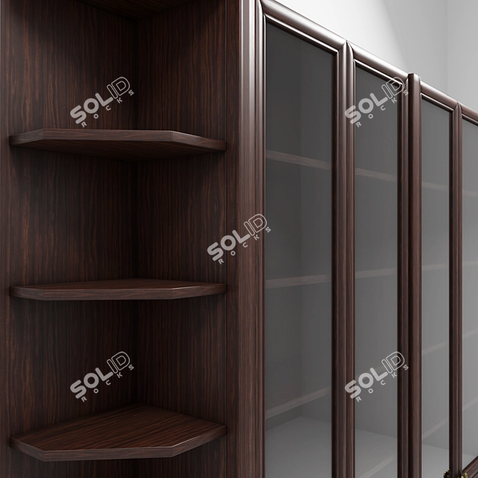 Classic Wooden Bookcase with Glass Showcase 3D model image 5