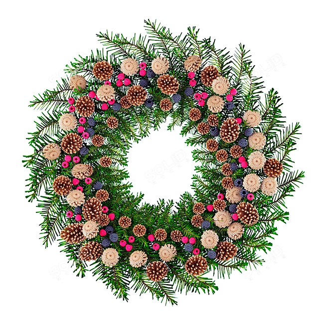 Title: Festive Christmas Wreath - Joyful Decor for Your Visualizations 3D model image 1