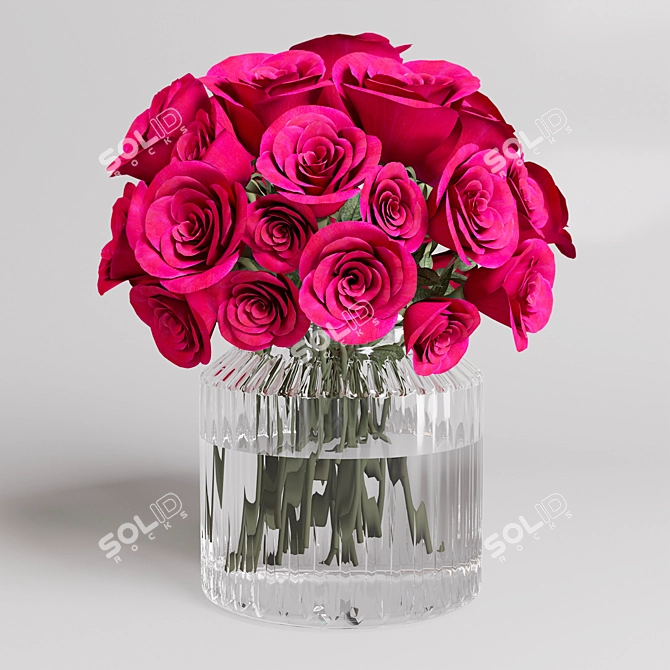 Elegant Rose Bouquet in Glass Vase 3D model image 1