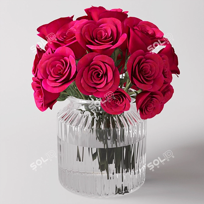 Elegant Rose Bouquet in Glass Vase 3D model image 4