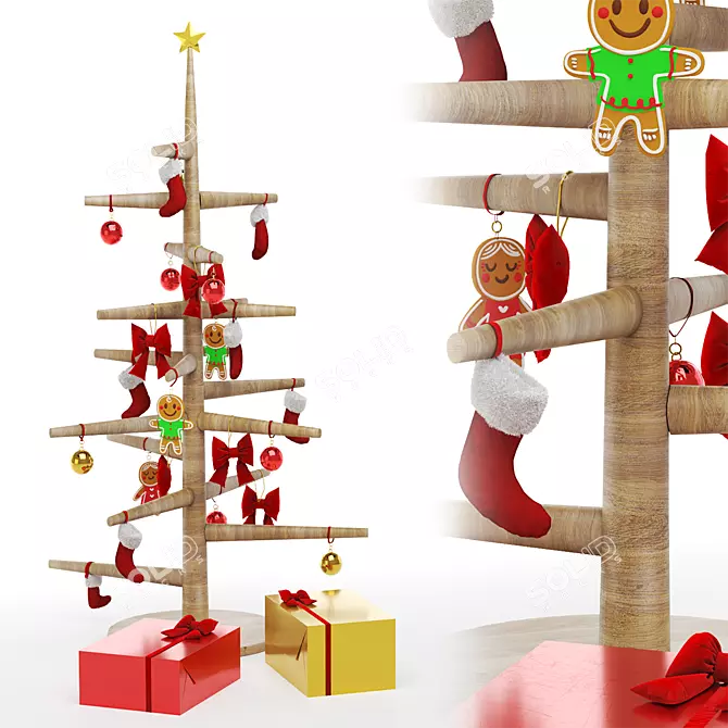 Rustic Wood Christmas Tree Set 3D model image 1